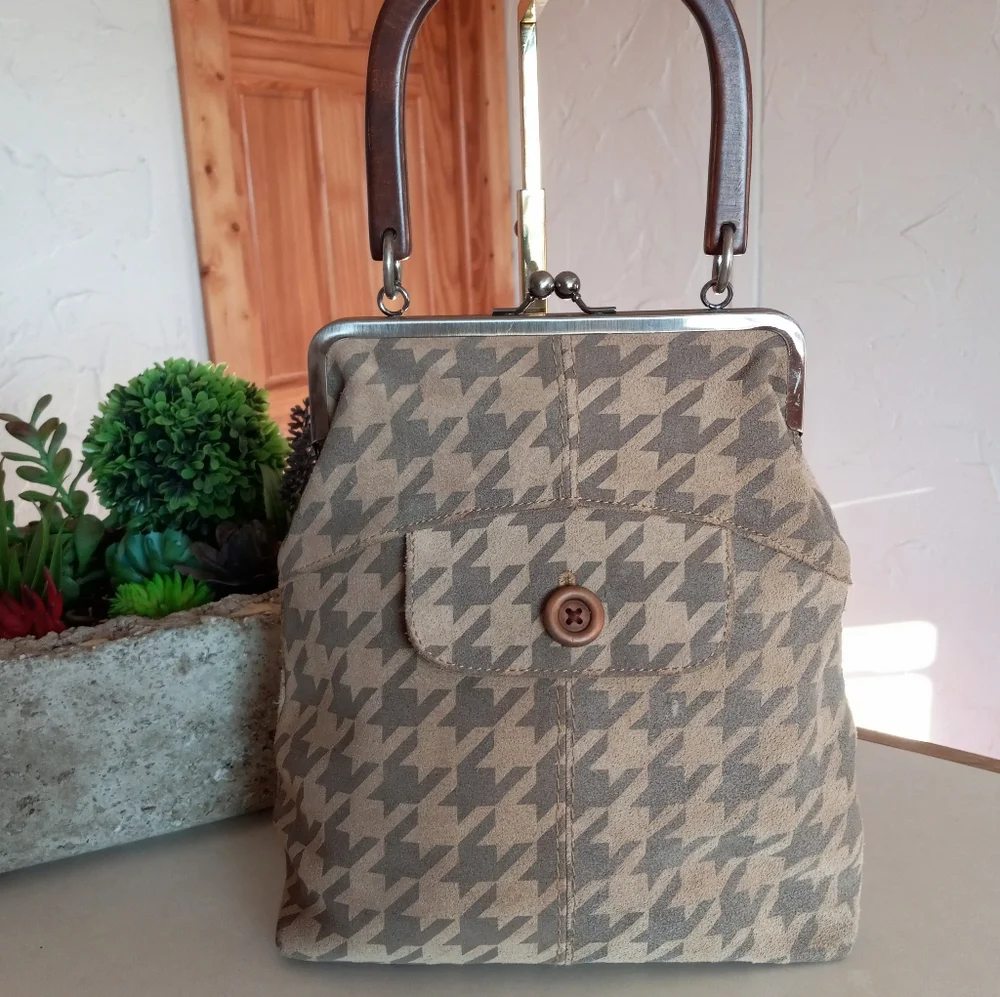 Fossil, Houndstooth, Kiss-lock Frame Satchel